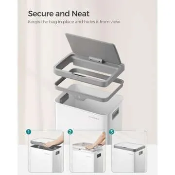 SONGMICS Motion Sensor Trash Can, 18-Gallon (68L) Automatic Kitchen Garbage Can with Stay-Open Lid, Soft Close, Stainless Steel, 15 Trash Bags Included, Cloud White ULTB630W68