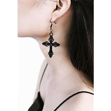 Sacina Gothic Emo Black Rose Cross Earring, Gothic Earrings, Goth Jewelry, Halloween Christmas Jewelry Gift for Women
