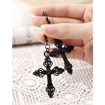 Sacina Gothic Emo Black Rose Cross Earring, Gothic Earrings, Goth Jewelry, Halloween Christmas Jewelry Gift for Women