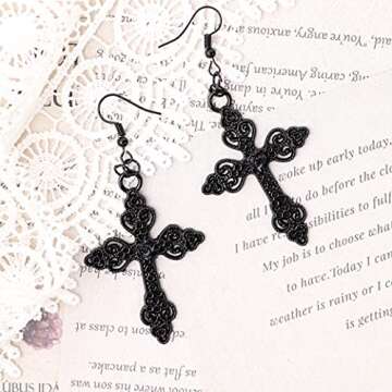 Sacina Gothic Emo Black Rose Cross Earring, Gothic Earrings, Goth Jewelry, Halloween Christmas Jewelry Gift for Women