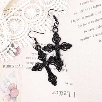 Sacina Gothic Emo Black Rose Cross Earring, Gothic Earrings, Goth Jewelry, Halloween Christmas Jewelry Gift for Women