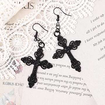 Sacina Gothic Emo Black Rose Cross Earring, Gothic Earrings, Goth Jewelry, Halloween Christmas Jewelry Gift for Women
