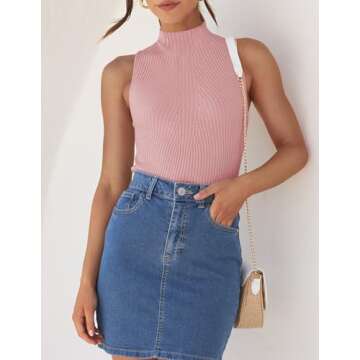 ZESICA Women's Summer Ribbed High Neck Tank Tops Slim Fit Fashion Casual Basic Knit Sleeveless Shirt...