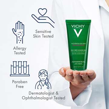Vichy Normaderm Daily Acne Face Wash, 0.5% Salicylic Acid Cleanser, Gel Cleanser For Oily Skin, Removes Excess Oil, Dirt & Clogged Pores, Oil Free Acne Wash, Soap & Sulfate Free, Non-Drying