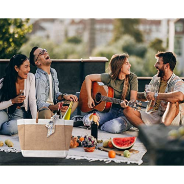 PZLND 30L Reusable Jute Burlap Tote Bag with Handles,Fashionable Silk Scarf,Waterproof and Inner Pocket,Women's Beach Tote,Grocery bag,Suitable for Everyday Shopping,Picnics,Working.