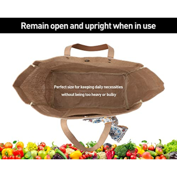 PZLND 30L Reusable Jute Burlap Tote Bag with Handles,Fashionable Silk Scarf,Waterproof and Inner Pocket,Women's Beach Tote,Grocery bag,Suitable for Everyday Shopping,Picnics,Working.