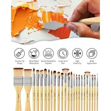 Nicpro 26pcs Paint Brush Set, Professional Paintbrushes with Palette Knife and Cloth Roll, Artist Paint Brushes for Acrylic Painting, Oil, Watercolor & Gouache, Adults Kids Art Painting Tools Supplies