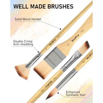 Nicpro 26pcs Paint Brush Set, Professional Paintbrushes with Palette Knife and Cloth Roll, Artist Paint Brushes for Acrylic Painting, Oil, Watercolor & Gouache, Adults Kids Art Painting Tools Supplies