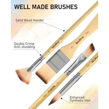 Nicpro 26pcs Paint Brush Set, Professional Paintbrushes with Palette Knife and Cloth Roll, Artist Paint Brushes for Acrylic Painting, Oil, Watercolor & Gouache, Adults Kids Art Painting Tools Supplies