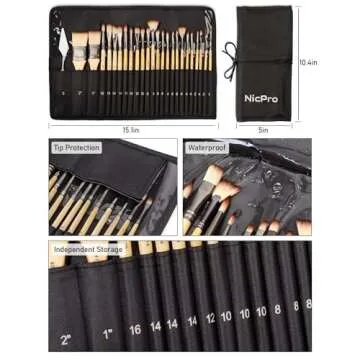 Nicpro 26pcs Paint Brush Set, Professional Paintbrushes with Palette Knife and Cloth Roll, Artist Paint Brushes for Acrylic Painting, Oil, Watercolor & Gouache, Adults Kids Art Painting Tools Supplies