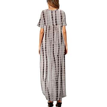 HUSKARY Women's Summer Tie Dye Maxi Dresses Casual Short Sleeve Long Split Dress -Tie Dye Brown