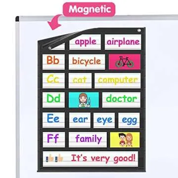 Auchq Magnetic Pocket Chart,Standard Pocket Chart with 7+1 Pockets,14 Double-Sided Dry-Eraser Cards ...