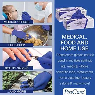 ProCure [200 Count Disposable Nitrile Gloves Medium - Powder Free, Rubber Latex Free, Medical Exam Grade, Non Sterile, Ambidextrous - Soft with Textured Tips - Cool Blue