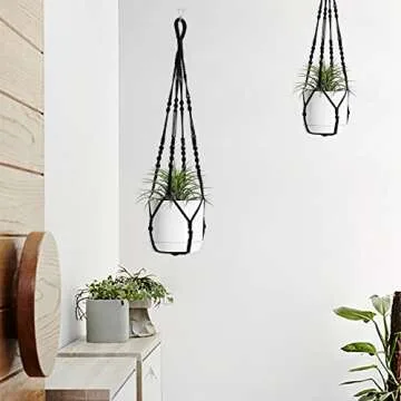 Macrame Plant Hanger Indoor Hanging with Wood Beads Macrame Planters No Tassel for Indoor Outdoor Bo...