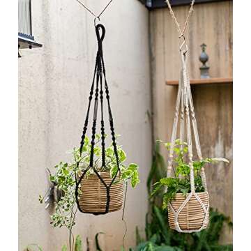 Macrame Plant Hanger Indoor Hanging with Wood Beads Macrame Planters No Tassel for Indoor Outdoor Boho Home Decor 35 Inch (Black,1pc)