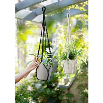 Macrame Plant Hanger Indoor Hanging with Wood Beads Macrame Planters No Tassel for Indoor Outdoor Boho Home Decor 35 Inch (Black,1pc)