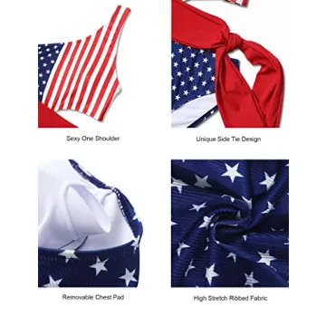 American Flag Swimsuits for Women 4th of July Swimsuits for Women One Piece Bathing Suit for Women One Shoulder Color Block Cut Out Swimsuits American Flag Bathing Suit Women S