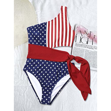 American Flag Swimsuits for Women 4th of July Swimsuits for Women One Piece Bathing Suit for Women One Shoulder Color Block Cut Out Swimsuits American Flag Bathing Suit Women S