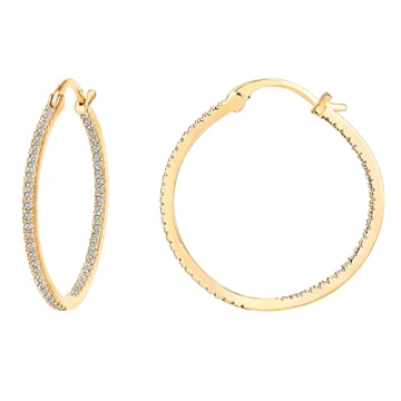 PAVOI 14K Gold Plated 925 Sterling Silver Post Cubic Zirconia Hoop Earrings | Stylish Lightweight El...