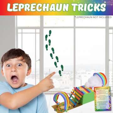XOXO Parents Leprechaun Trap Kit: 17 Days of Leprechaun Activities - St Patrick's Day Gifts for Kids - Includes Trap, Tricks, Footprints, Gold Coins, Stickers, Supplies, Toys, Shamrock, and More!