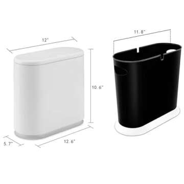 Baosia 8 Liter White Rectangular Plastic Trash Can Wastebasket with Press Type Lid,2.1 Gallon Slim T...
