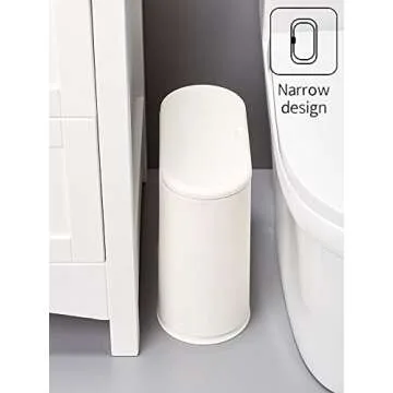 Baosia 8 Liter White Rectangular Plastic Trash Can Wastebasket with Press Type Lid,2.1 Gallon Slim Trash Bin,Narrow Trash Can Waste Bins for Bedroom, Bathroom, Office,Kitchen，Powder Room