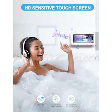 KUNSLUCK Shower Phone Holder Waterproof, Anti-Fog Touch Screen Shower Phone Case, Wall Mount Phone Holder for Shower Bathroom Mirror Bathtub, Compatible with 4.7"-6.8" Mobile Phones (White&Brown)