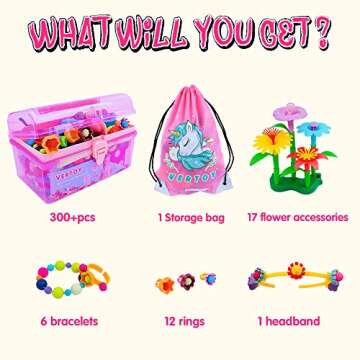 VERTOY Girls Toys Pop Beads Jewelry Making Kit for Toddlers - Arts and Crafts Kit for Girls Age 3 4 5 6 7 8 Year Old, Necklace Bracelet and Ring Creativity Snap Set, Best Children Birthday Gift