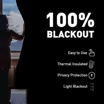 Updated CJLL 100% Blackout Shades, Blackout Curtains, Portable Window Curtain Shade 100% Black Out Room Darkening Light Blocking Drapes for Bedroom Living Room - 79" x 57", Black & Silver