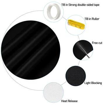 Updated CJLL 100% Blackout Shades, Blackout Curtains, Portable Window Curtain Shade 100% Black Out Room Darkening Light Blocking Drapes for Bedroom Living Room - 79" x 57", Black & Silver