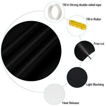 Updated CJLL 100% Blackout Shades, Blackout Curtains, Portable Window Curtain Shade 100% Black Out Room Darkening Light Blocking Drapes for Bedroom Living Room - 79" x 57", Black & Silver