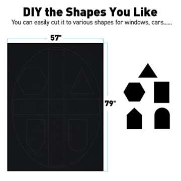 Updated CJLL 100% Blackout Shades, Blackout Curtains, Portable Window Curtain Shade 100% Black Out Room Darkening Light Blocking Drapes for Bedroom Living Room - 79" x 57", Black & Silver