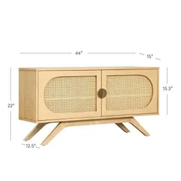 Nathan James Logan Rattan TV Stand, Modern Console Cabinet with U-Shaped Cutouts with Rattan Inserts and Mid-Century Style Legs for TVs up to 50", Natural Brown