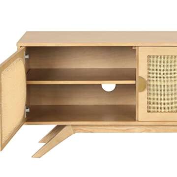 Nathan James Logan Rattan TV Stand, Modern Console Cabinet with U-Shaped Cutouts with Rattan Inserts and Mid-Century Style Legs for TVs up to 50", Natural Brown