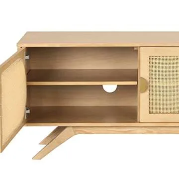 Nathan James Logan Rattan TV Stand, Modern Console Cabinet with U-Shaped Cutouts with Rattan Inserts and Mid-Century Style Legs for TVs up to 50", Natural Brown