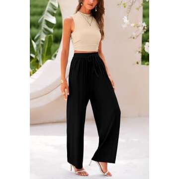 PRETTYGARDEN Women's Summer 2 Piece Outfits Ribbed Knit Lounge Sets Tracksuit Sleeveless Crop Tank Tops Wide Leg Casual Pants (Apricot Black,Large)