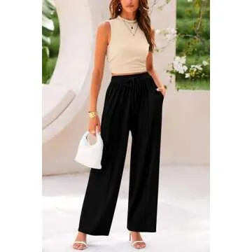 PRETTYGARDEN Women's Summer 2 Piece Outfits Ribbed Knit Lounge Sets Tracksuit Sleeveless Crop Tank Tops Wide Leg Casual Pants (Apricot Black,Large)