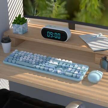 UBOTIE Colorful Computer Wireless Keyboard Mouse Combos, Typewriter Flexible Keys Office Full-Sized ...
