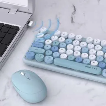 UBOTIE Colorful Computer Wireless Keyboard Mouse Combos, Typewriter Flexible Keys Office Full-Sized Keyboard, 2.4GHz Dropout-Free Connection and Optical Mouse (Blue-Colorful)
