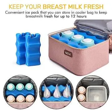 NCVI Breastmilk Cooler Bag with 2 Ice Pack, Breast Pump Bag with Cooler Fits 6 Bottles, Double Layer...