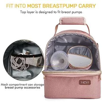 NCVI Breastmilk Cooler Bag with 2 Ice Pack, Breast Pump Bag with Cooler Fits 6 Bottles, Double Layer Breast Milk Baby Bottle Cooler Bag, for Travel, Nursing Mom Daycare, Work, Picnic (Pink)