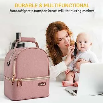 NCVI Breastmilk Cooler Bag with 2 Ice Pack, Breast Pump Bag with Cooler Fits 6 Bottles, Double Layer Breast Milk Baby Bottle Cooler Bag, for Travel, Nursing Mom Daycare, Work, Picnic (Pink)