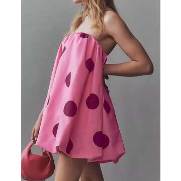 Meladyan Polka Dot Bubble Mini Dress for Women