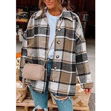 PRETTYGARDEN Women's Fall Clothes Plaid Shacket Jacket Trendy Casual Long Sleeve Button Down Flannel...