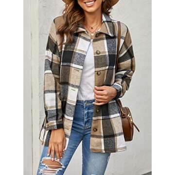 PRETTYGARDEN Women's Fall Clothes Plaid Shacket Jacket Trendy Casual Long Sleeve Button Down Flannel Shirts Fashion Blouse(Yellow,Medium)