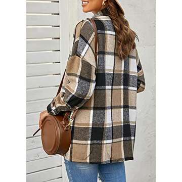 PRETTYGARDEN Women's Fall Clothes Plaid Shacket Jacket Trendy Casual Long Sleeve Button Down Flannel Shirts Fashion Blouse(Yellow,Medium)