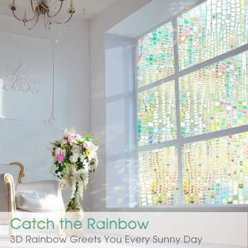 Beautysaid Window Privacy Film Stained Glass 3D Rainbow Prism Window Clings Heat Blocking Window Tin...
