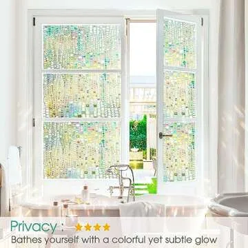 Beautysaid Window Privacy Film Stained Glass 3D Rainbow Prism Window Clings Heat Blocking Window Tint Sun Catchers Peel and Stick Decorative Window Decals Home Bathroom Door(Pure,17.5x78.7in)