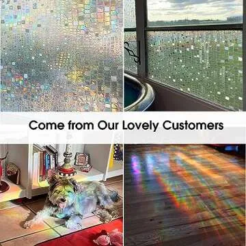 Beautysaid Window Privacy Film Stained Glass 3D Rainbow Prism Window Clings Heat Blocking Window Tint Sun Catchers Peel and Stick Decorative Window Decals Home Bathroom Door(Pure,17.5x78.7in)