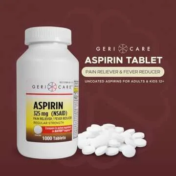 GeriCare Aspirin Tablets 325mg - Uncoated Pain Reliever for Adults & Kids 12+